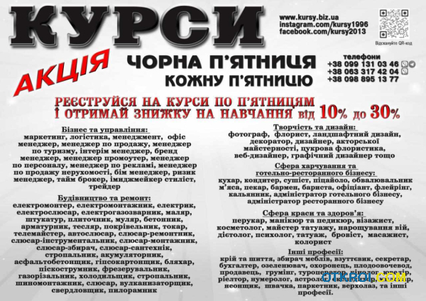 Курси кухаря, електрика, маляра, зварника, слюсаря